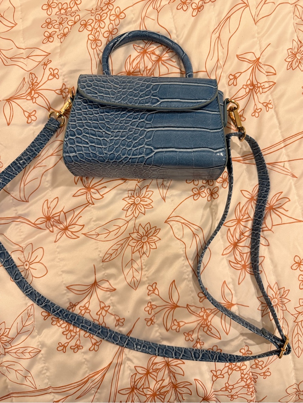 Blue Croc-Embossed Mini Satchel